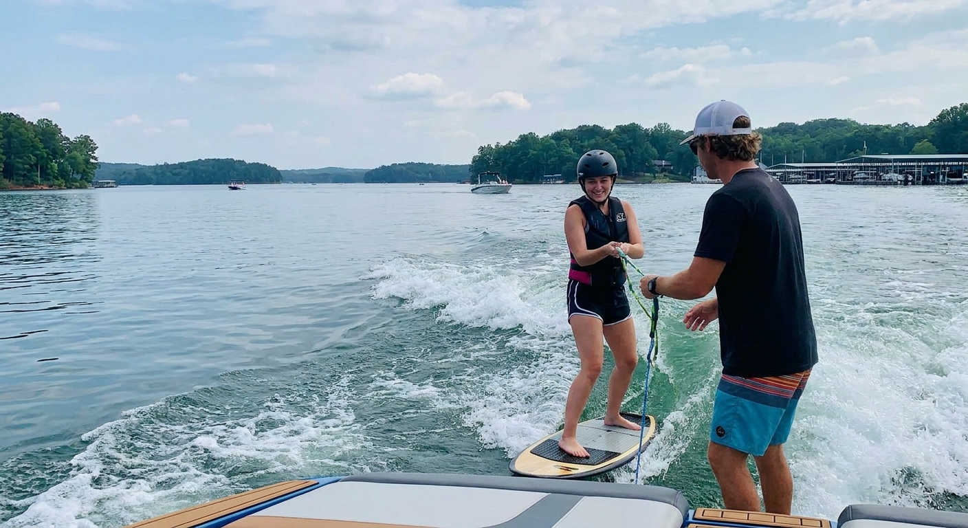 Beginner wake surfing lesson on Lake Lanier